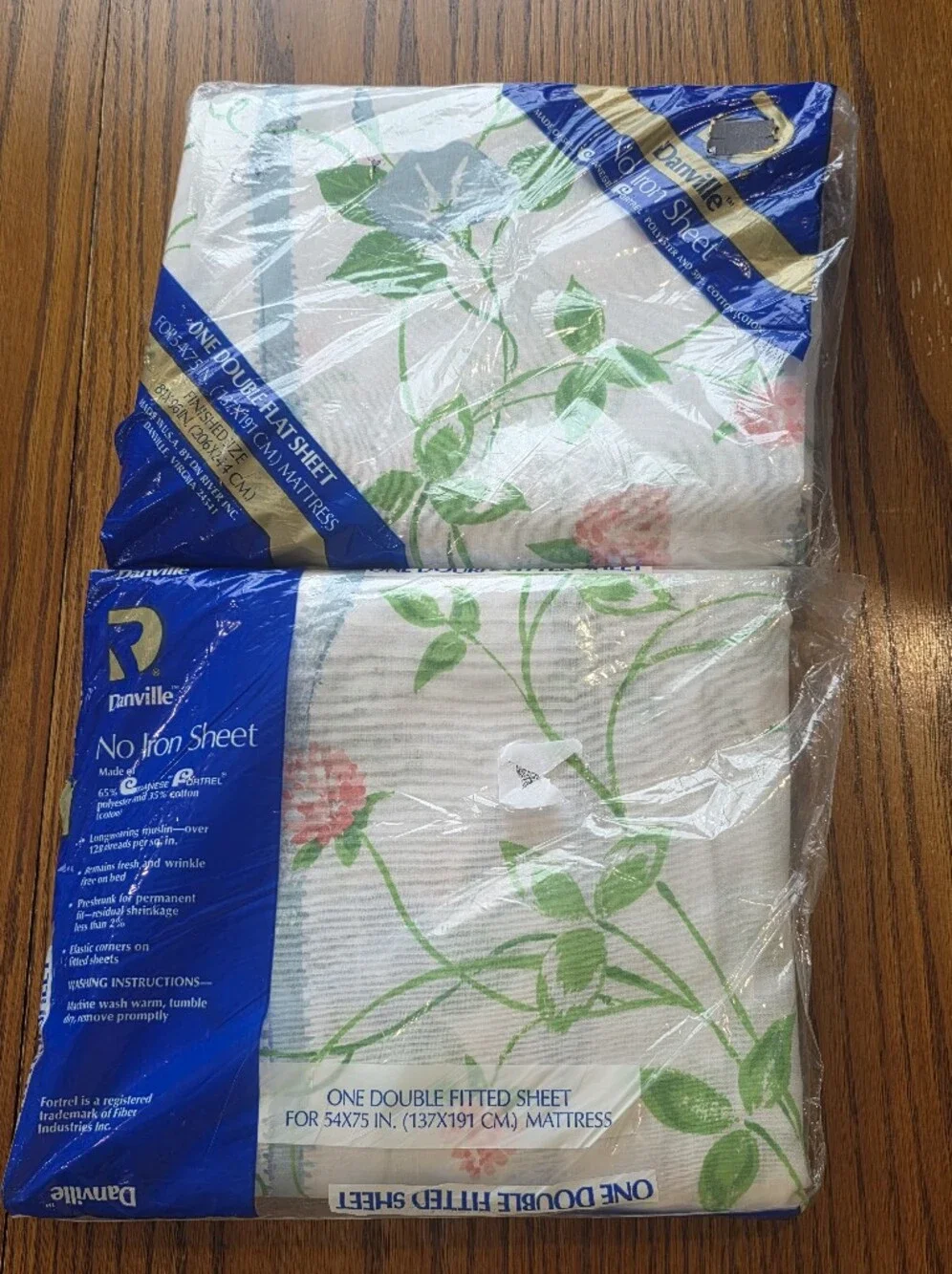Vtg Danville By Dan River Sheet Set Double Flat & Fitted Floral NOS Made In USA